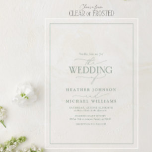 Sage Greenモダン Writhesh結婚's アクリル招待状