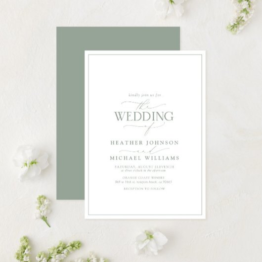 Sage Greenモダン Writhesh結婚's 招待状