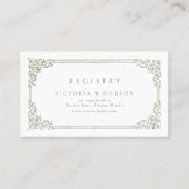 Sage Greenヴィンテージフレームエレガントブライダルレジストリ プレイスカード (正面)