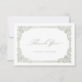 Sage Greenヴィンテージフレームスクエレガントリプト サンキューカード (正面)