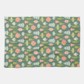 Sage Green上のクリスマスボーブルオーナメント キッチンタオル (横)