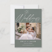 Sage Green二つの結婚フォトミニマリストのThe's Of Two Photo Minima 招待状 (正面)