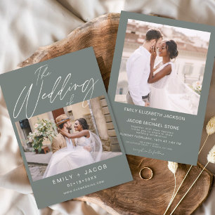 Sage Green二つの結婚フォトミニマリストのThe's Of Two Photo Minima 招待状