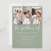 Sage Green写真の結婚QRコードのミニマリスト 招待状 (正面)
