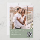Sage Green写真の結婚QRコードのミニマリスト 招待状 (裏面)