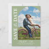 Sage Green写真エレガント結婚式の日付を保存 セーブザデート (正面)