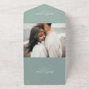 Sage Green写真シールと送信 オールインワン招待状