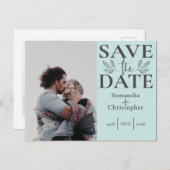 Sage Green写真テンプレートの保存結婚 案内ポストカード (正面/裏面)