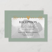 Sage Green写真モダン金ゴールドハート披露宴 エンクロージャーカード (正面/裏面)