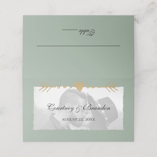 Sage Green写真モダン金ゴールドハート結婚ズ プレイスカード (外部開封)