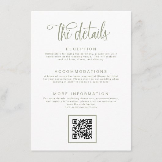 Sage Green手書き書結婚道の詳細 エンクロージャーカード (正面)