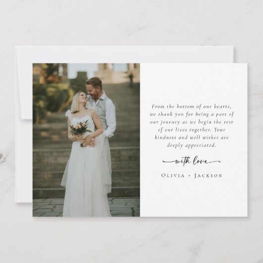 Sage Green書道台本の写真結婚の写真 サンキューカード (裏面)