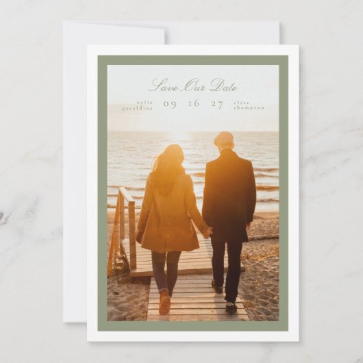 Sage Green書道白い枠のクラシック写真 セーブザデート (正面)