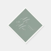 Sage Green氏とMrsスクリプトのミニマリスト結婚の スタンダードカクテルナプキン (角)