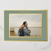 Sage Green白縁ど救金ゴールド 箔招待状 (正面)