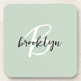 Sage Green白黒スクリプトモノグラム コースター
