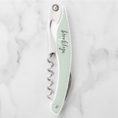 Sage Green白黒スクリプトモノグラム ソムリエナイフ (正面)