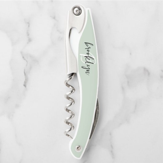 Sage Green白黒スクリプトモノグラム ソムリエナイフ (正面)