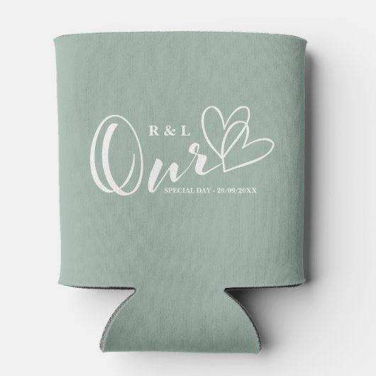 Sage Green私たちのハート結婚/記念日 缶クーラー (裏面)