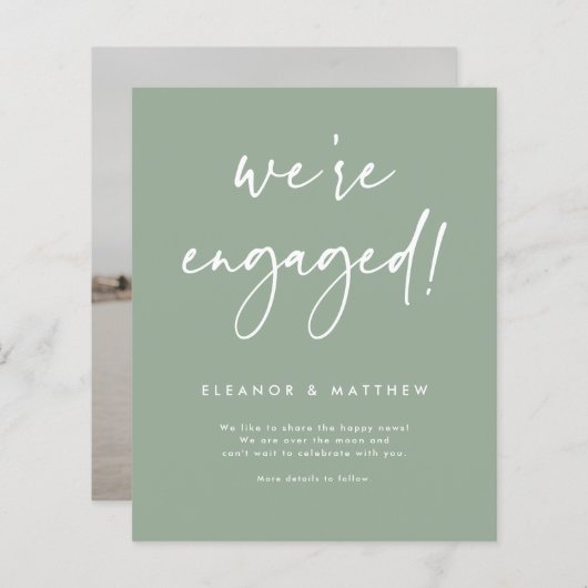 Sage Green私たちは婚約婚約した発表 (正面/裏面)