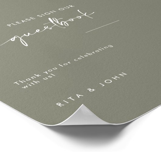 Sage Green結婚のゲストブックのサインを下さい ポスター (角)