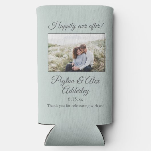 Sage Green結婚の写真が楽しい末 スリム缶クーラー (裏面)