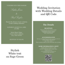 Sage Green結婚のQRコードRSVP招待状