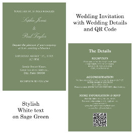 Sage Green結婚のQRコードRSVP招待状 招待状