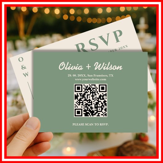 Sage Green結婚のQRコードRSVP 出欠カード