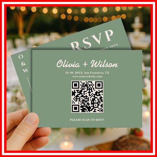 Sage Green結婚のQRコードRSVP 出欠カード
