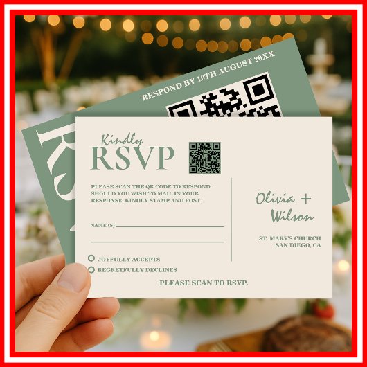 Sage Green結婚のQRコードRSVP 出欠カード