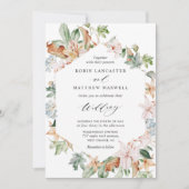 Sage Green自然の幾何学的な結婚開花 招待状 (正面)