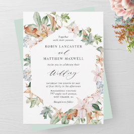 Sage Green自然の幾何学的な結婚開花 招待状