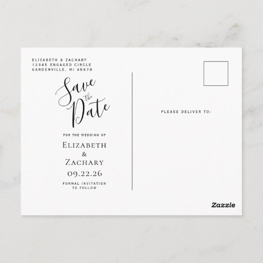 Sage Green金ゴールドアゲカスタムート写真Save the Date ポストカード (裏面)