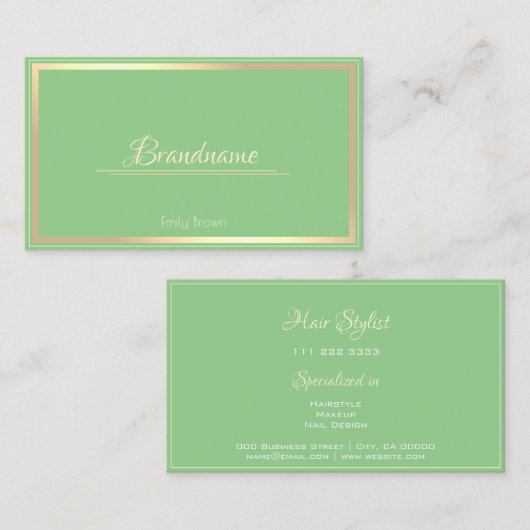 Sage Green金ゴールドフレームカスタム美しい 名刺 (正面/裏面)