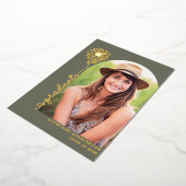 Sage Green金ゴールド手書き写真卒業 箔招待状 (回転した状態)