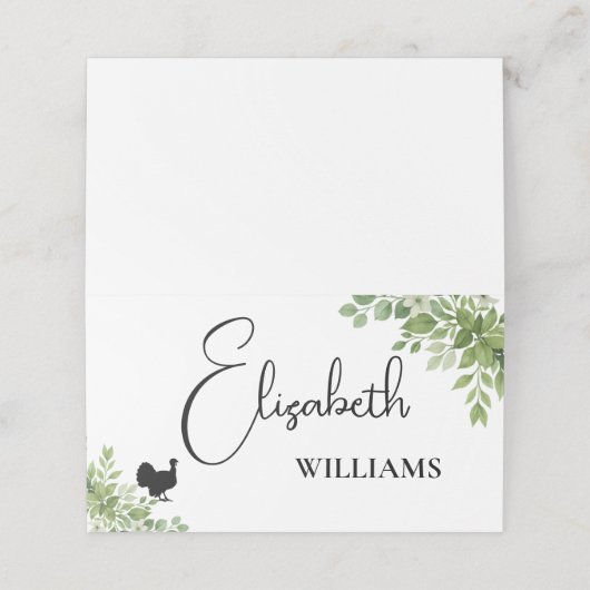 Sage Green離れ Turkeyメニューのテー結婚ブルカード プレイスカード (外部開封)