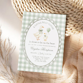 sage green なかよしガチョウのジェンダーニュートラルベビーシャワー 招待状