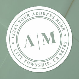 sage green のイニシャル入り返信住所 ラウンドシール