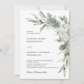  sage green のユーカリを使ったミニマルなQRコードの結婚式 招待状 (正面)