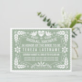  sage green の紙の飾り（papel picado）を使った、愛に満ちたウェディング・ブラ 招待状 (スタンド正面)