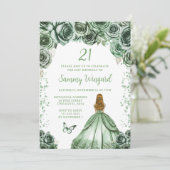 sage green の金髪プリンセス誕生日パーティー 招待状 (スタンド正面)