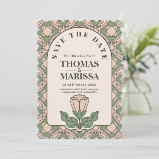 sage green アートヌーボー QR コード Save the Date (スタンド正面)