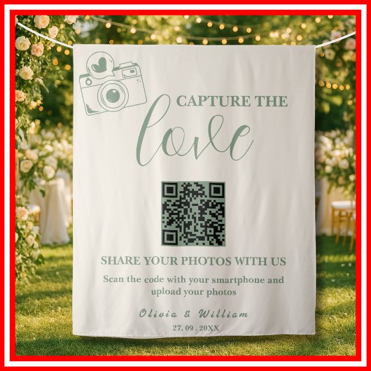 Sage Green ウェディング | Capture The Love QRコード タペストリー