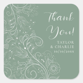 Sage Green エレガントフローラ結婚の感謝 スクエアシール
