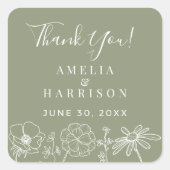 Sage Green エレガントフローラ結婚の感謝 スクエアシール (正面)