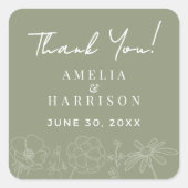 Sage Green エレガントフローラ結婚の感謝 スクエアシール (正面)