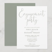  sage green エレガント スクリプト 婚約パーティー 招待状 (正面/裏面)