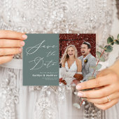 Sage Green エレガント Script Photoモダン結婚's セーブザデート