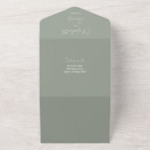 Sage Green エレガント Script QRコード結婚 オールインワン招待状 (外側)